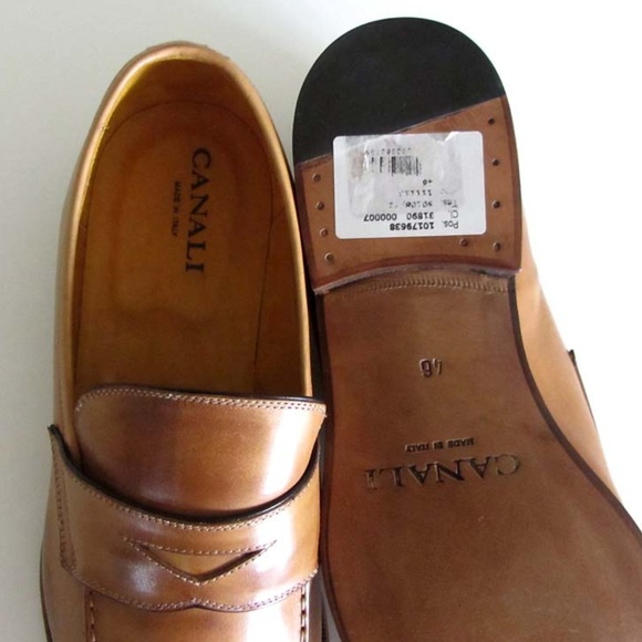 new CANALI antiqued tan penny strap loafers 46 13 - Picture 5 of 6